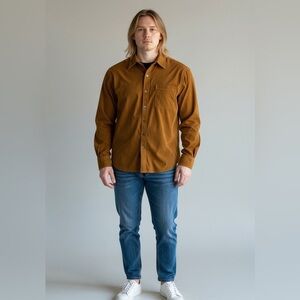 George Mens Corduroy Button Down Shirt Long Sleeve Brown Size 2XL (New)